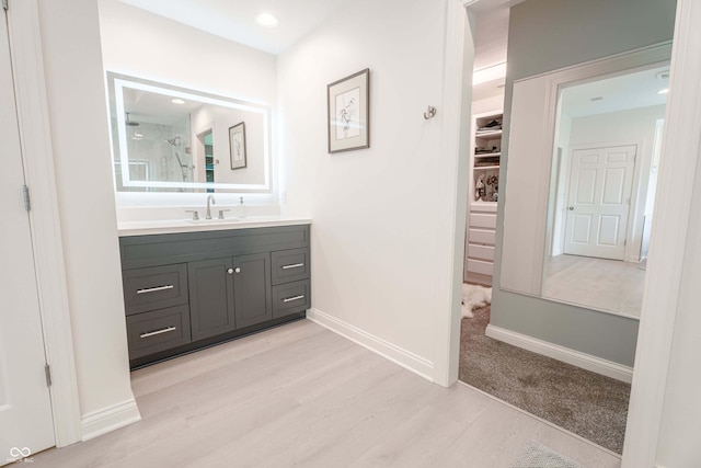 13299 W Wildflower Dr, Columbus, IN 47201 - bathroom with vanity, wood finished floors, and a walk in closet