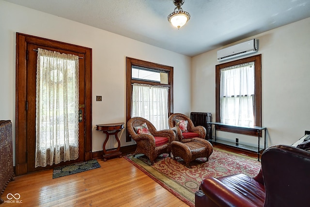 1934 N New Jersey St, Indianapolis, IN 46202 - living room with an AC wall unit, light wood-style floors, and radiator