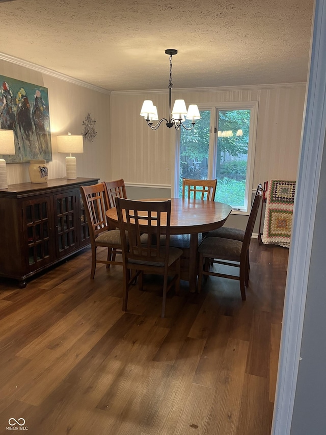 10308 Stormhaven Way, Indianapolis, IN 46256 - dining space featuring ornamental molding, a chandelier, a textured ceiling, and wood finished floors