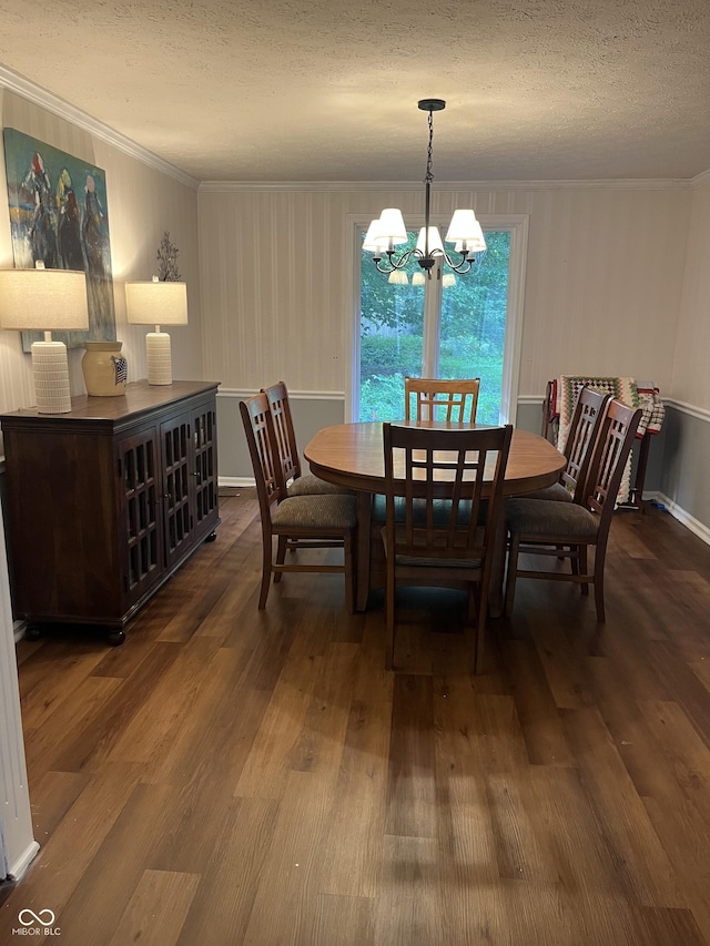 10308 Stormhaven Way, Indianapolis, IN 46256 - dining room featuring a chandelier, dark wood-style flooring, ornamental molding, and a textured ceiling