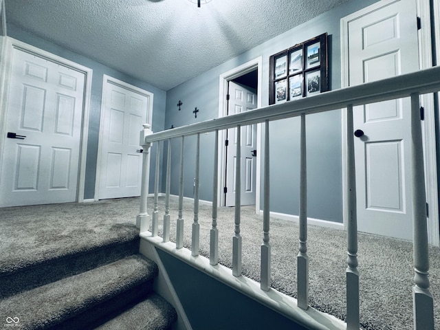 5818 N Fortville Pike, Greenfield, IN 46140 - stairway featuring carpet flooring and a textured ceiling