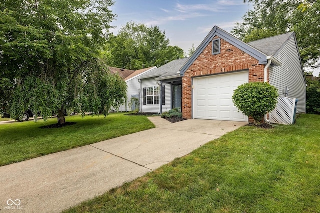 9751 Roxbury Dr, Fishers, IN 46038 - view of front of home with brick siding, concrete driveway, a garage, a front lawn, and roof with shingles