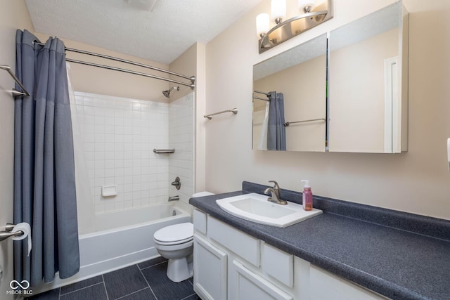 9751 Roxbury Dr, Fishers, IN 46038 - bathroom with vanity, shower / bath combination with curtain, tile patterned flooring, and a textured ceiling