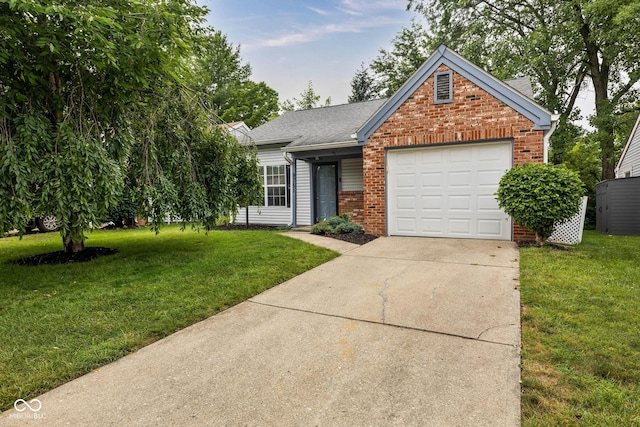 9751 Roxbury Dr, Fishers, IN 46038 - view of front of house with brick siding, driveway, a front lawn, a garage, and a shingled roof