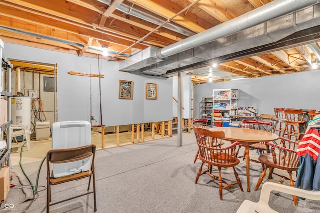 3244 W Burning Tree Rd, Crawfordsville, IN 47933 - unfinished basement featuring water heater and carpet flooring