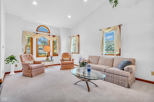 3244 W Burning Tree Rd, Crawfordsville, IN 47933 - carpeted living area with plenty of natural light, lofted ceiling, and recessed lighting