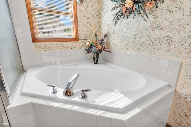 3244 W Burning Tree Rd, Crawfordsville, IN 47933 - full bathroom with a garden tub and wallpapered walls