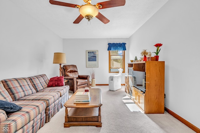 3244 W Burning Tree Rd, Crawfordsville, IN 47933 - living room featuring light colored carpet and ceiling fan