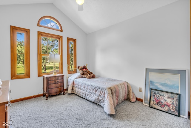 3244 W Burning Tree Rd, Crawfordsville, IN 47933 - carpeted bedroom with lofted ceiling and a ceiling fan