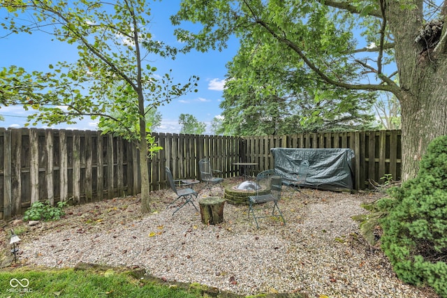 1006 Barry Dr, Lebanon, IN 46052 - fenced backyard featuring an outdoor fire pit