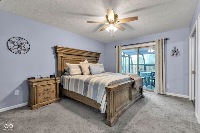 1006 Barry Dr, Lebanon, IN 46052 - bedroom with access to exterior, a textured ceiling, light carpet, and ceiling fan