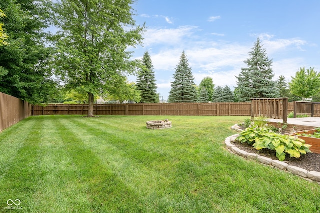14098 Mimosa Ct, Fishers, IN 46038 - fenced backyard with a fire pit