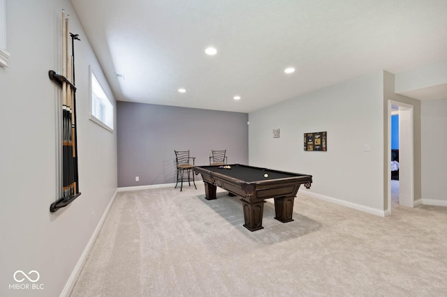 7844 N Timber Run Ct, Indianapolis, IN 46256 - game room featuring light carpet, billiards, and recessed lighting
