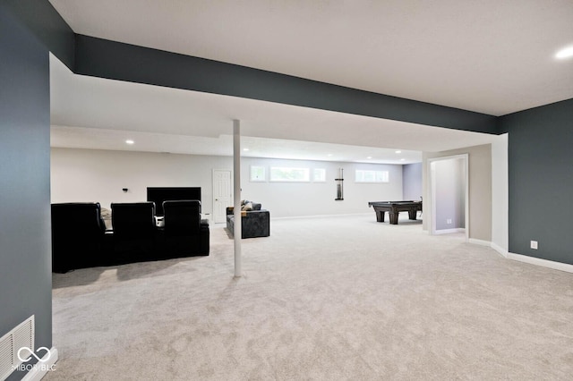 7844 N Timber Run Ct, Indianapolis, IN 46256 - basement featuring recessed lighting, billiards table, and carpet