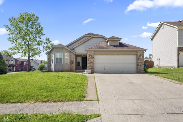6933 Lohr Way, Indianapolis, IN 46214 - view of front of house with brick siding, an attached garage, driveway, and a front lawn