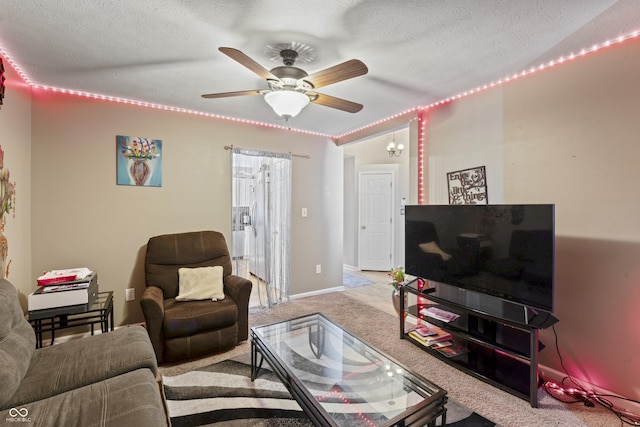 6933 Lohr Way, Indianapolis, IN 46214 - living room with carpet floors, ceiling fan, and a textured ceiling