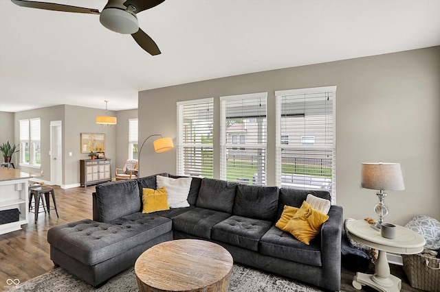 10490 Cleary Trace Dr, Fishers, IN 46040 - living room featuring ceiling fan and wood finished floors