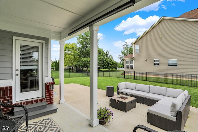 10490 Cleary Trace Dr, Fishers, IN 46040 - fenced backyard featuring an outdoor living space with a fire pit and a patio