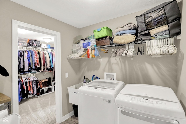 10490 Cleary Trace Dr, Fishers, IN 46040 - laundry room with independent washer and dryer and carpet flooring