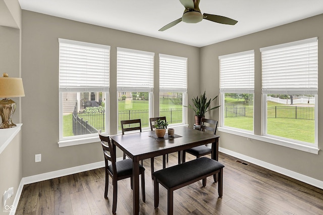 10490 Cleary Trace Dr, Fishers, IN 46040 - dining room with healthy amount of natural light, dark wood-type flooring, and a ceiling fan