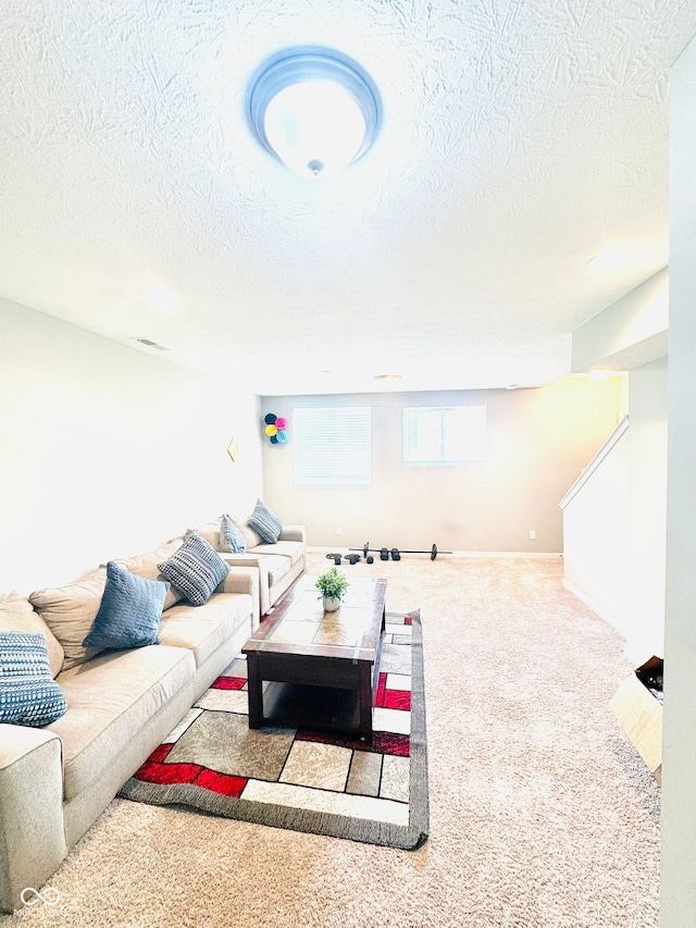 4732 Bethel Creek Blvd, Indianapolis, IN 46239 - living room with a textured ceiling and carpet floors