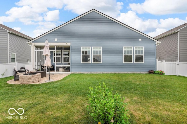 9470 Tobin Cir, Avon, IN 46123 - back of house with a fenced backyard, a patio, and a fire pit