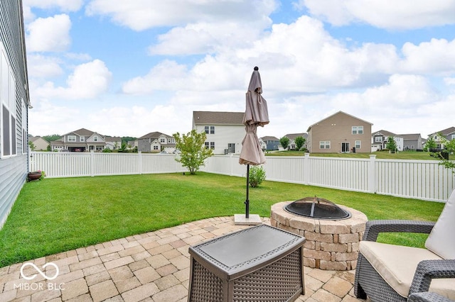 9470 Tobin Cir, Avon, IN 46123 - fenced backyard with a residential view, an outdoor fire pit, and a patio