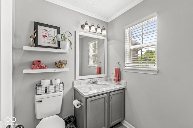 577 Austrian Way, Avon, IN 46123 - half bathroom with vanity, crown molding, and a textured ceiling
