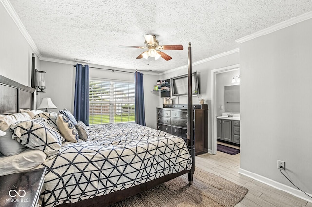 577 Austrian Way, Avon, IN 46123 - bedroom with light wood finished floors, a ceiling fan, a textured ceiling, and ornamental molding
