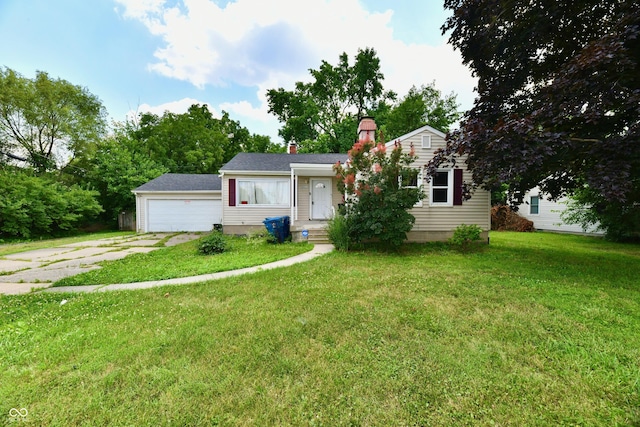8921 E 21st St, Indianapolis, IN 46219 - view of front of home featuring a front lawn, a chimney, and an outbuilding