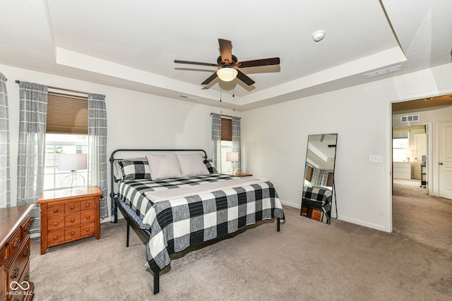 6819 Park Grove Blvd, Whitestown, IN 46075 - bedroom with a raised ceiling, light colored carpet, and multiple windows