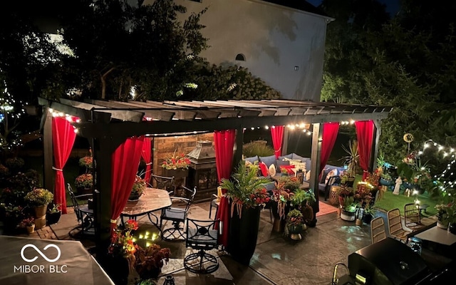 16424 Brookhollow Dr, Noblesville, IN 46062 - patio at twilight with a pergola, a patio, and outdoor dining area