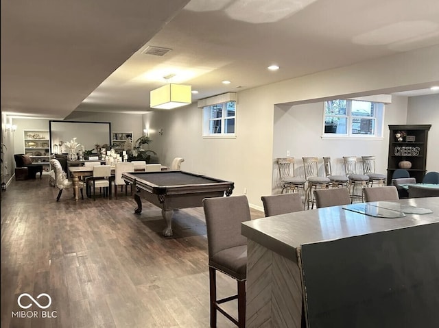 16424 Brookhollow Dr, Noblesville, IN 46062 - rec room featuring wood finished floors, billiards, and recessed lighting