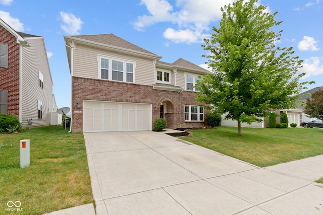 5776 Blue Sky Dr, Whitestown, IN 46075 - view of front of property featuring brick siding, concrete driveway, a garage, and a front yard