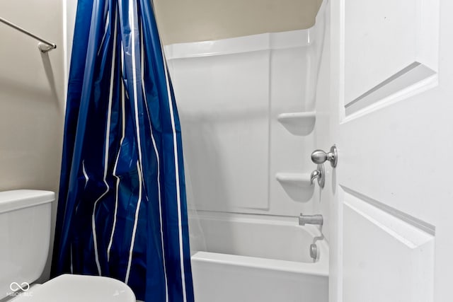5776 Blue Sky Dr, Whitestown, IN 46075 - bathroom featuring shower / bathtub combination with curtain and toilet