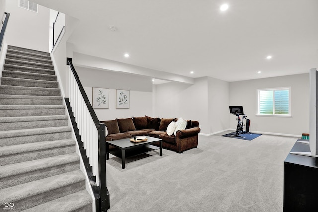 15744 Kohut Ln, Westfield, IN 46074 - carpeted living area featuring recessed lighting and stairway