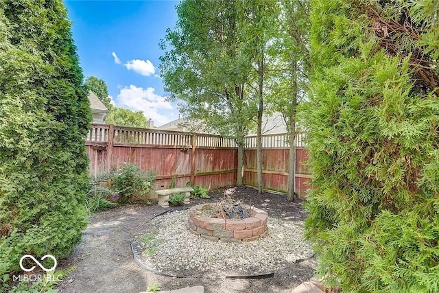 12583 Courage Xing, Fishers, IN 46037 - fenced backyard featuring an outdoor fire pit