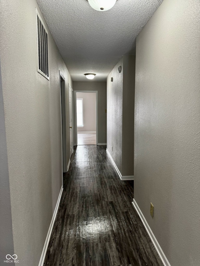 12583 Courage Xing, Fishers, IN 46037 - corridor with a textured ceiling, dark wood-style floors, and a textured wall