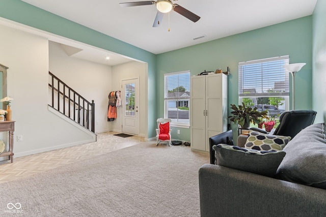 1022 Cyprian Way, Lebanon, IN 46052 - living area with stairs and a ceiling fan