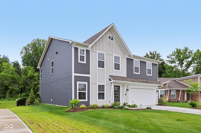 1022 Cyprian Way, Lebanon, IN 46052 - view of front of property with board and batten siding, a garage, a front yard, and concrete driveway