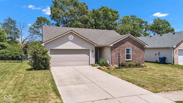 7702 Wood Stream Dr, Indianapolis, IN 46239 - view of front facade with a garage, brick siding, a shingled roof, and driveway