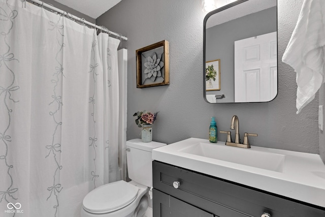 7702 Wood Stream Dr, Indianapolis, IN 46239 - full bathroom with vanity, a textured wall, and a shower with shower curtain