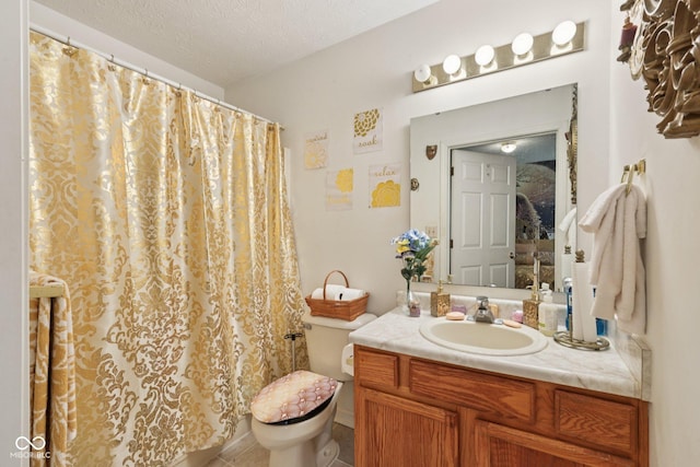 6117 Salanie Pl, Indianapolis, IN 46254 - full bath with vanity, a shower with curtain, a textured ceiling, and tile patterned flooring