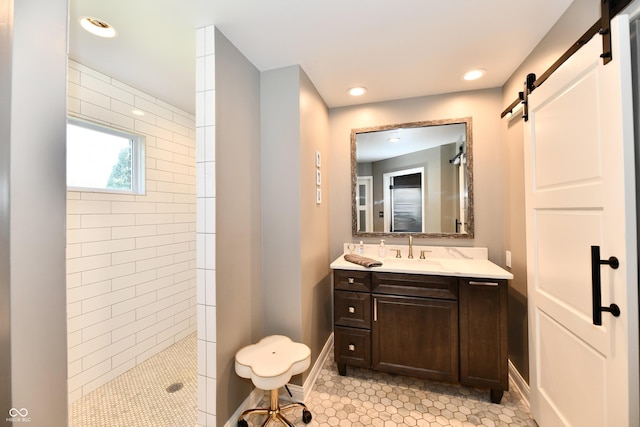 114 Sunrise Ln, Lizton, IN 46149 - full bathroom featuring vanity, a walk in shower, recessed lighting, and tile patterned flooring