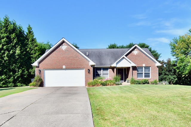 114 Sunrise Ln, Lizton, IN 46149 - single story home featuring brick siding, a front lawn, driveway, and a garage