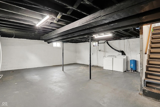 3664 S 550 E, Franklin, IN 46131 - basement with separate washer and dryer, a water pressure tank, and stairway