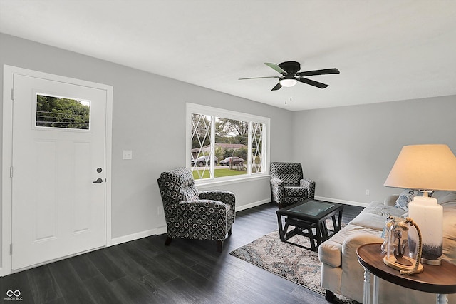 3664 S 550 E, Franklin, IN 46131 - living area with a ceiling fan and dark wood-style flooring