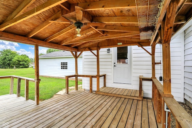 3664 S 550 E, Franklin, IN 46131 - wooden deck featuring ceiling fan and a yard