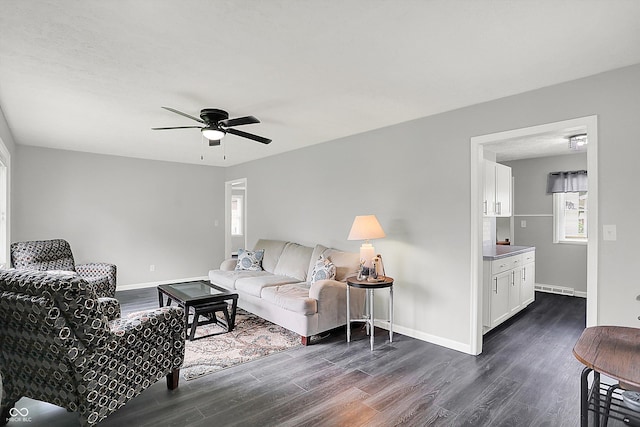3664 S 550 E, Franklin, IN 46131 - living area with dark wood-style floors and a ceiling fan