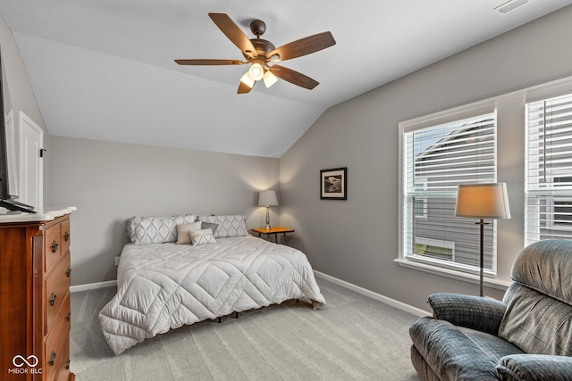16338 Portage Trail Ln, Fortville, IN 46040 - bedroom featuring light colored carpet, lofted ceiling, and a ceiling fan